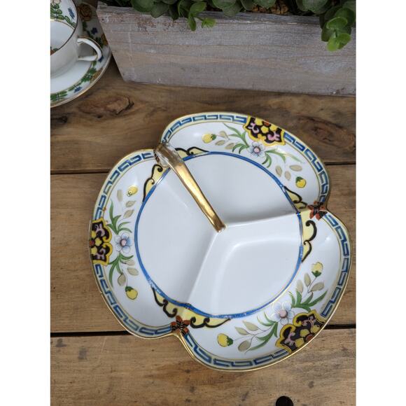 VTG Nippon Candy Dish Hand-Painted Floral Japan 1920-1950 Divided Gold Edge - Picture 2 of 12